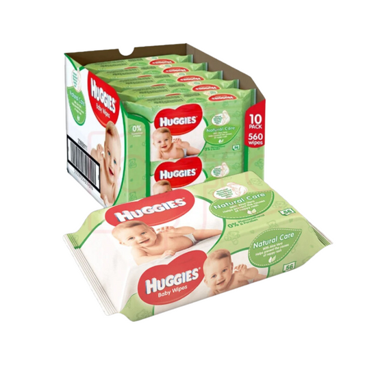 Bulk Order: 560 COUNT, Huggies Wipes Natural Care - (10 packs of 56 wipes per case)