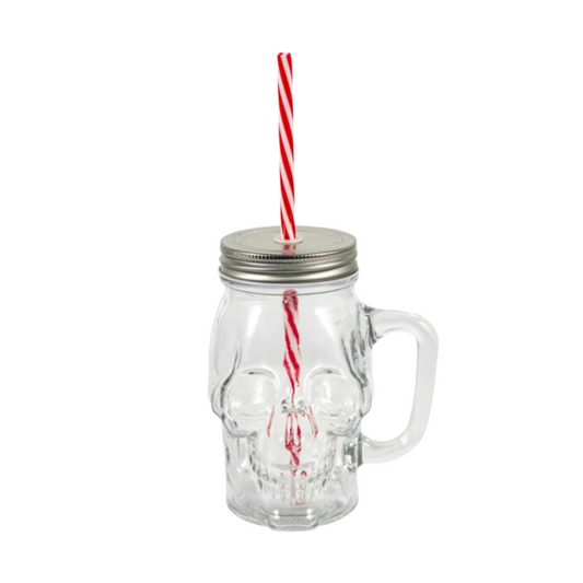 Bulk Order: Splash Skull Glass Mug with Straw, 16.57oz - (24 Mugs per case)