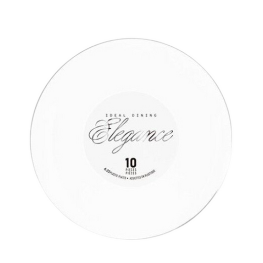 Bulk Order: 120 COUNT, Elegance Plate, 6.3 inches, White with Rim Stamp Silver - (12 packs of 10 Plates per case)