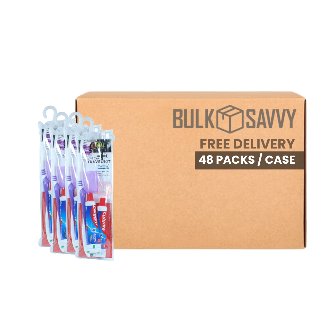 Bulk Order: Oral Fusion Travel Kit, w/ 2 Colgate Toothpaste - (48 Packs per Case)