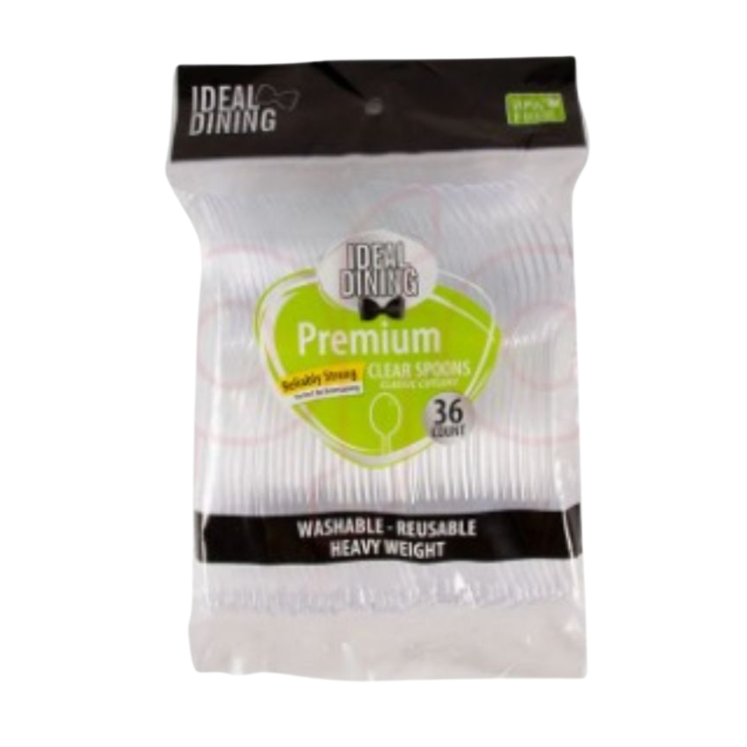 Bulk Order: 864 COUNT, Ideal Dining HD Clear Spoons - (24 packs of 36 pieces of spoons per case)