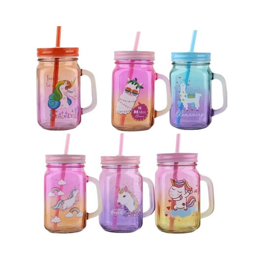 Bulk Order: Splash Unicorn Mason Jar with Straw, 15.2oz - (24 Jars per case)