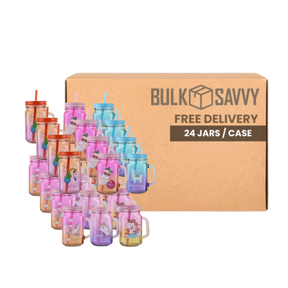 Bulk Order: Splash Unicorn Mason Jar with Straw, 15.2oz - (24 Jars per case)