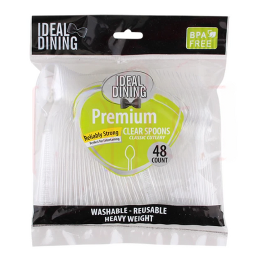 Bulk Order: 2304 COUNT,  Ideal Dining PS Clear Spoon - (48 packs of 48 spoons per case)