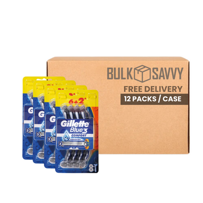 Bulk Order: Gillette Blue 3 Razor Comfort, 8CT - (12 Packs per Case)