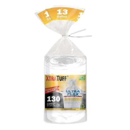 Bulk Order: 1560 COUNT, XtraTuff Trash Bag Kitchen White 13G - (12 Rolls of 130 bags per case)