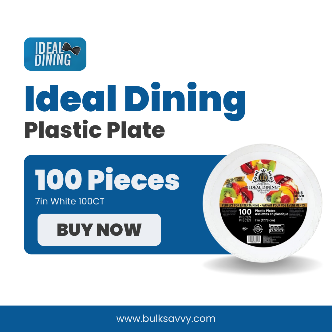 Bulk Order: 400 COUNT,  Ideal Dining Plastic Plate White, 7 inches - (4 packs of 100 plates per case)