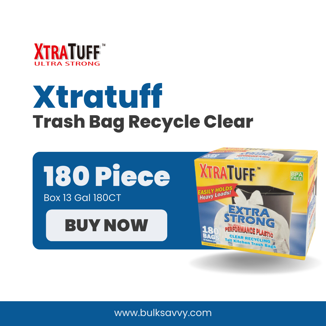 Bulk Order: 1080 COUNT, XtraTuff Trash Bag Box 13 Gal Recycle Clear - (6 Boxes of 180 bags per case)