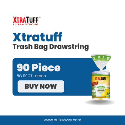 Bulk Order: 1980 COUNT, XtraTuff™ Trash Bag Drawstring Lemon Scent 8 Gallon - (12 Rolls of 90 bags per case)