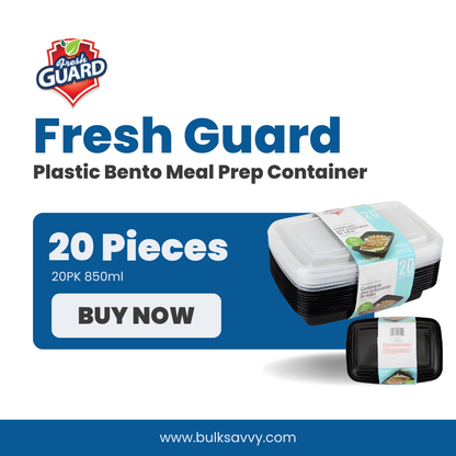 Bulk Order: 192 COUNT, Fresh Guard Plastic Bento Meal Prep Container, 28.75 Once - (12 packs of 10 containers per case