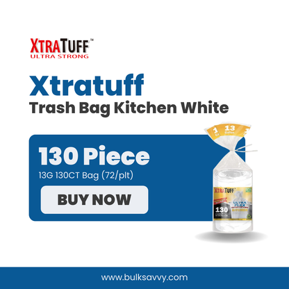 Bulk Order: 1560 COUNT, XtraTuff Trash Bag Kitchen White 13G - (12 Rolls of 130 bags per case)