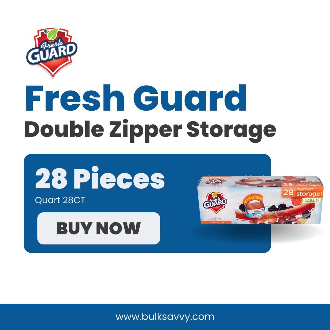 Bulk Order: 672 COUNT, Fresh Guard Double Zipper Storage Quart - (24 boxes of 28 bags per case)