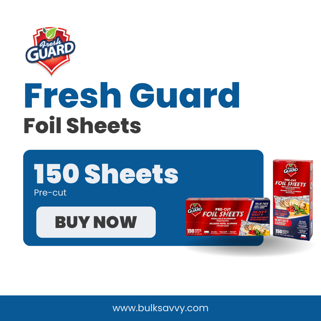 Bulk Order: 1800 COUNT,  Fresh Guard, Pre-cut Aluminum Foil - (12 boxes of 150 sheets per case)