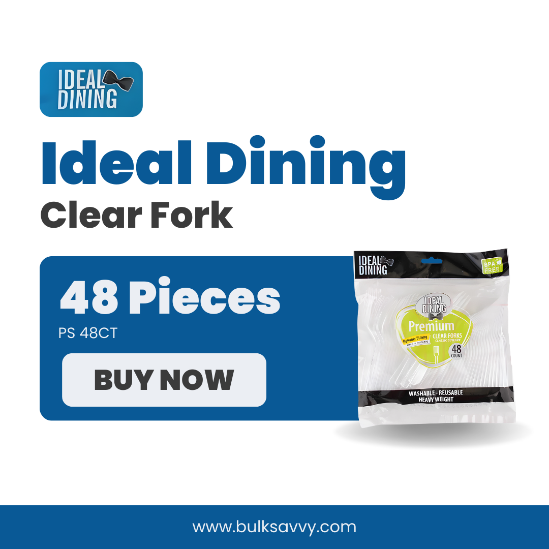 Bulk Order: 2304 COUNT, Ideal Dining Clear Forks - (48 packs of 48 clear forks per case)