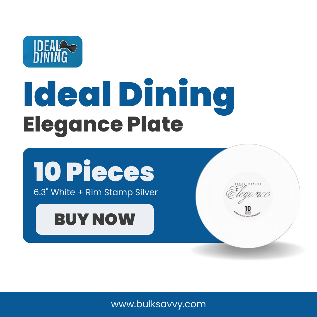 Bulk Order: 120 COUNT, Elegance Plate, 6.3 inches, White with Rim Stamp Silver - (12 packs of 10 Plates per case)