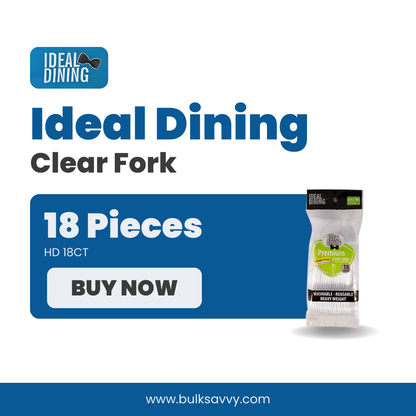 Bulk Order: 864 COUNT, Ideal Dining HD Clear Fork - (48 packs of 18 pieces of forks per case)