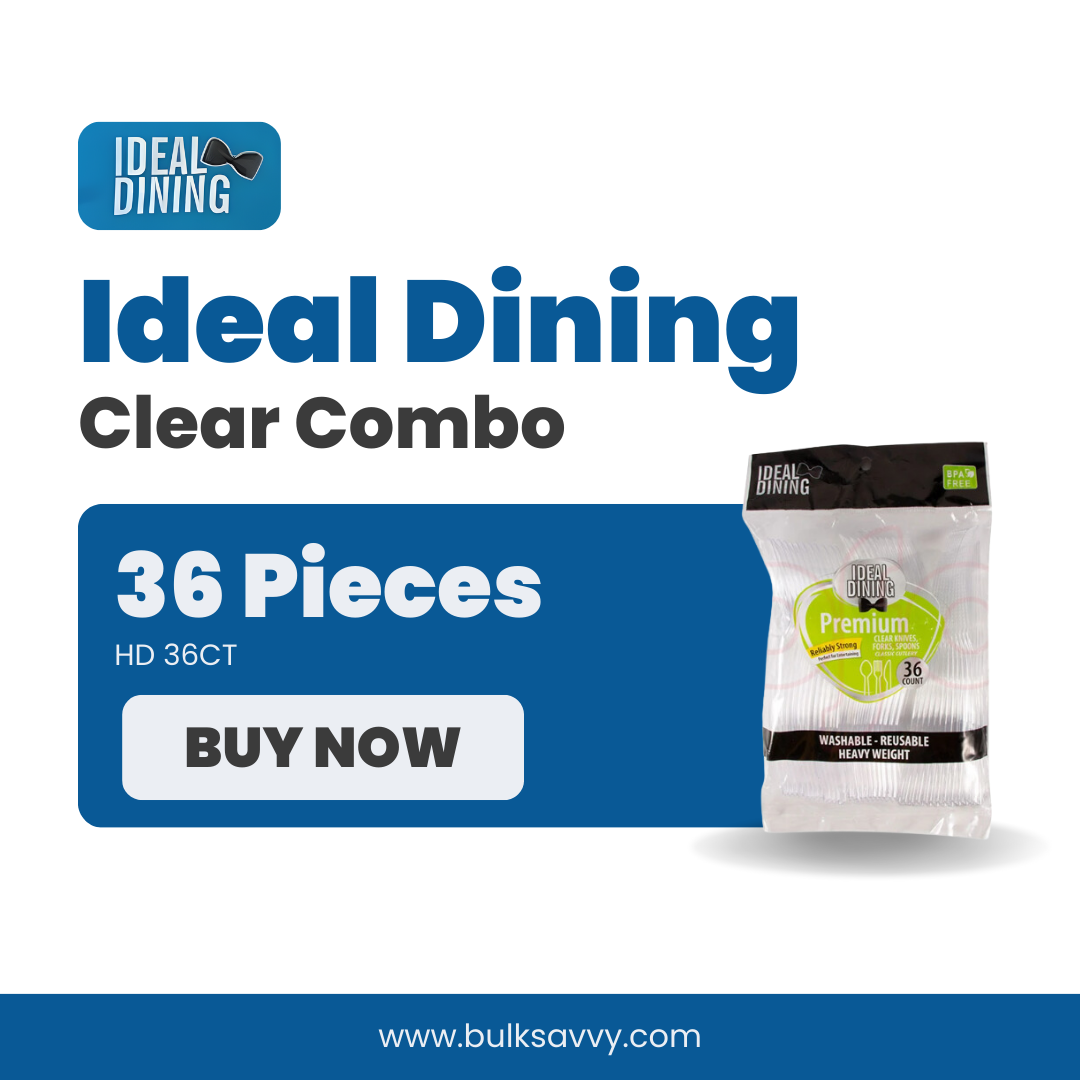 Bulk Order: 864 COUNT, Ideal Dining Clear Combo - (24 packs of 36 pieces per case)