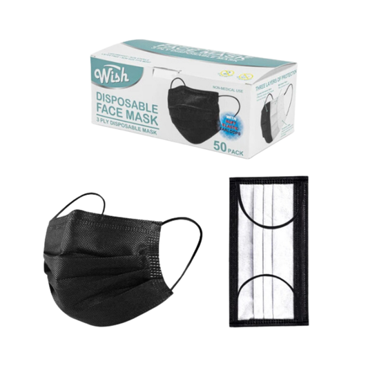 Bulk Order: 2,000 COUNT, Wish Face Mask in Box Black - (40 Boxes of 50 mask per Case)