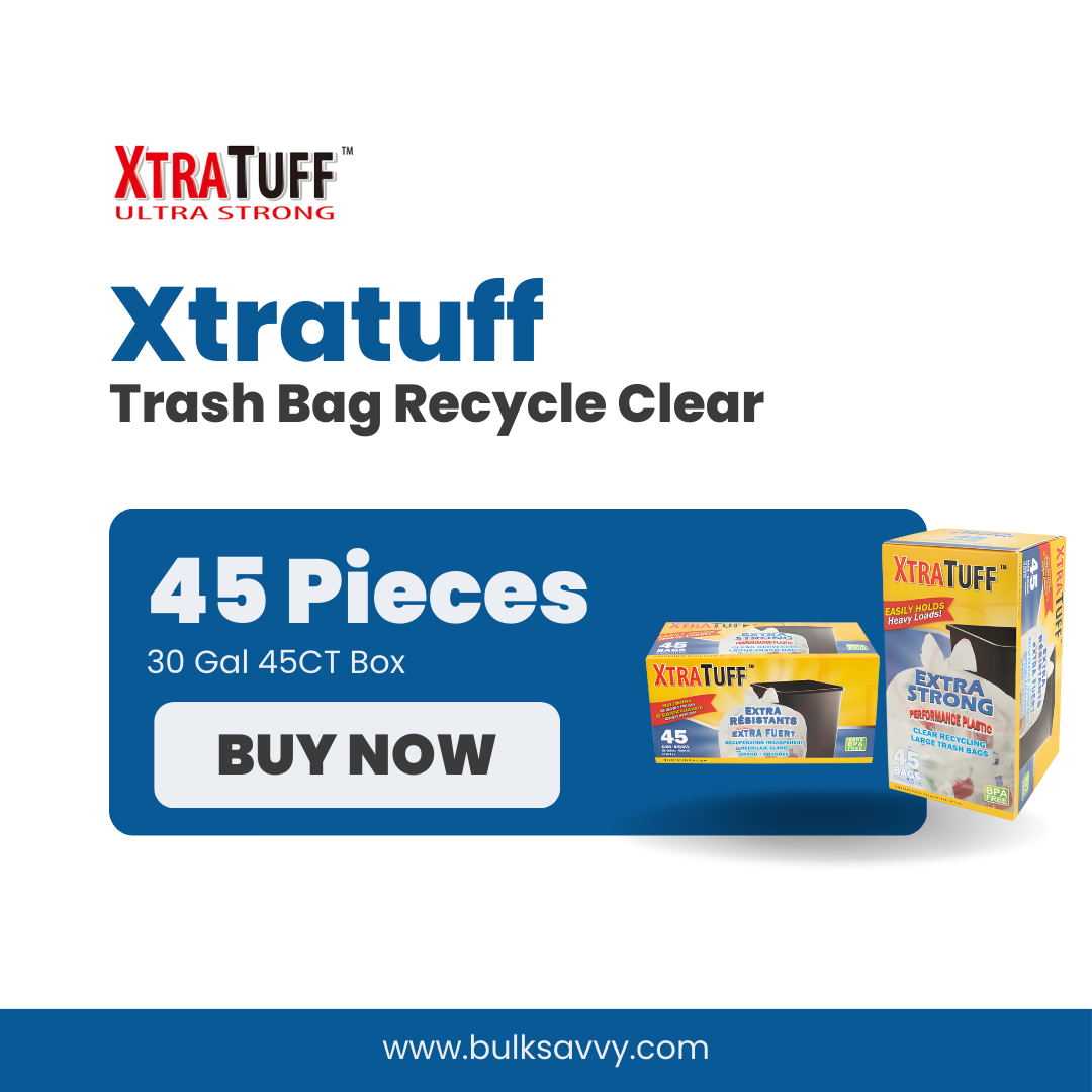 Bulk Order: 540 COUNT, Xtratuff Recycle Clear Trash Bags, 30 Gallon - (12 Boxes of 45 bags per case)