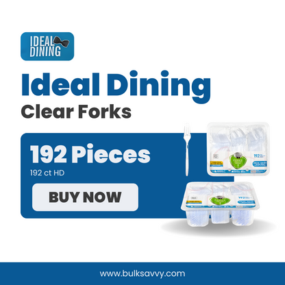 Bulk Order: 768 COUNT, Ideal Dining Clear Forks - (4 packs of 192 pieces of forks  per case)