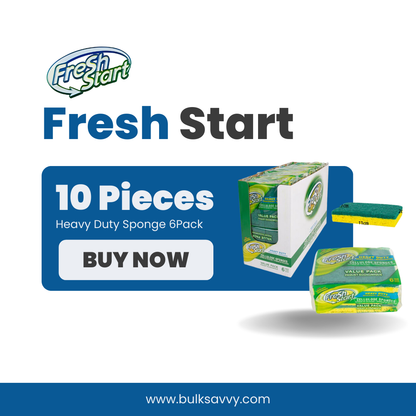 Bulk Order: 60 COUNT,  Fresh Start Heavy Duty Sponge - (10 boxes of 6 sponges per case)