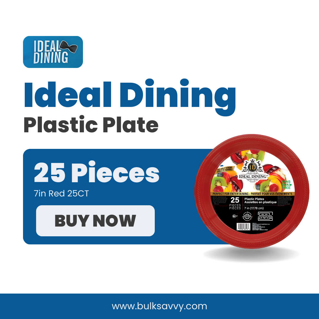 Bulk Order: 600 COUNT,  Ideal Dining Plastic Plate Red, 7 inches - (24 packs of 25 plate per case)