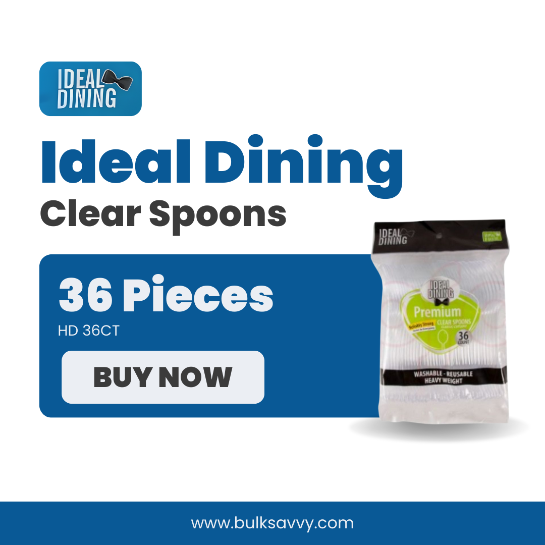 Bulk Order: 864 COUNT, Ideal Dining HD Clear Spoons - (24 packs of 36 pieces of spoons per case)