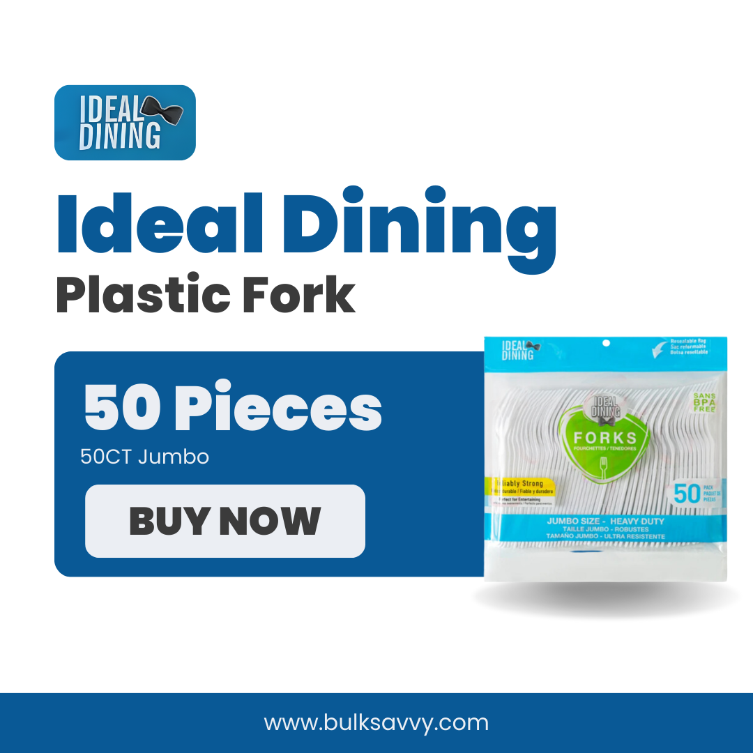 Bulk Order: 1200 COUNT, Ideal Dining Plastic Cutlery Fork Jumbo - (24 per packs with 50 Pieces of Fork per case)