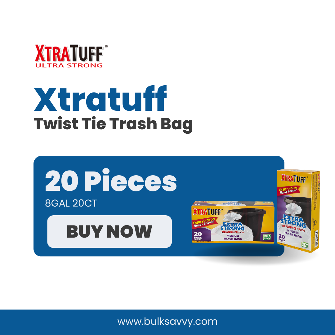 Bulk Order: 480 COUNT, XtraTuff™ Twist Tie Trash Bag 8 Gallon  - (24 Boxes of 20 bags per case)