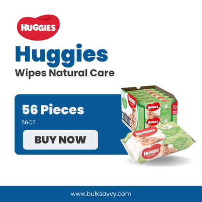 Bulk Order: 560 COUNT, Huggies Wipes Natural Care - (10 packs of 56 wipes per case)