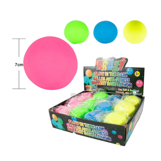 Bulk Order: Krazy Squishy Ball Glow in Dark, 7cm - (144 Packs per Case)