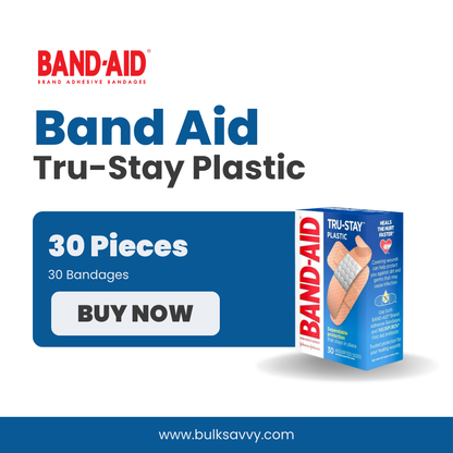 Bulk Order: 720 COUNT, Band Aid Tru-Stay Plastic Bandages - (24 Boxes of 30 Bandages  per case)