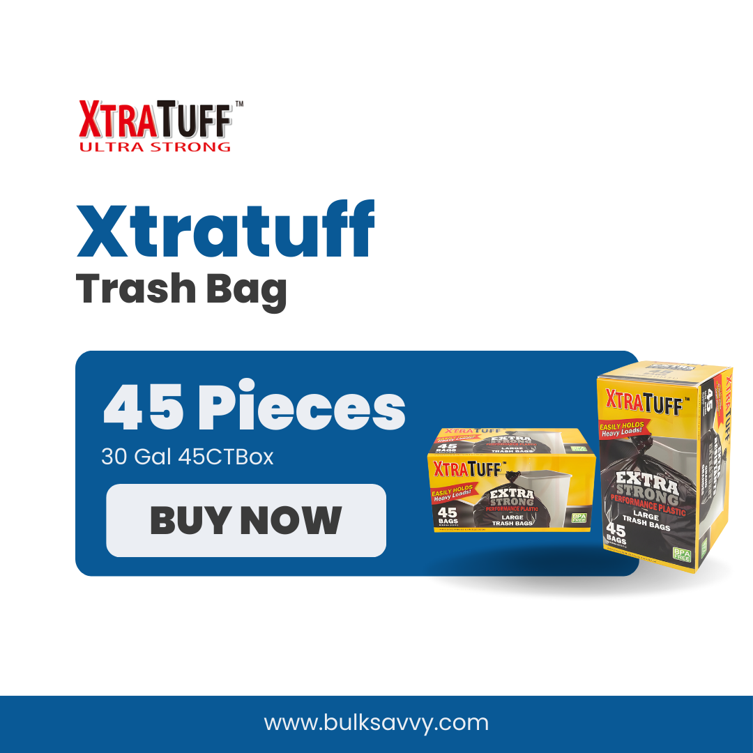 Bulk Order: 540 COUNT, XtraTuff™ Trash Bag 30 Gallon - (12 Boxes of 45 bags per case)