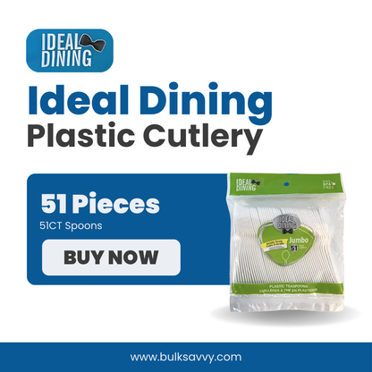 Bulk Order: 2448 COUNT, Ideal Dining Plastic Cutlery Jumbo Spoons - (48 packs of 51 spoons per case)