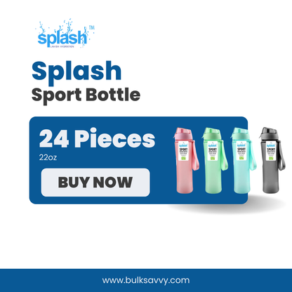 Bulk Order: 96 COUNT, Splash Sport Bottle, 22oz - (24 bottles with 4 colors per case)