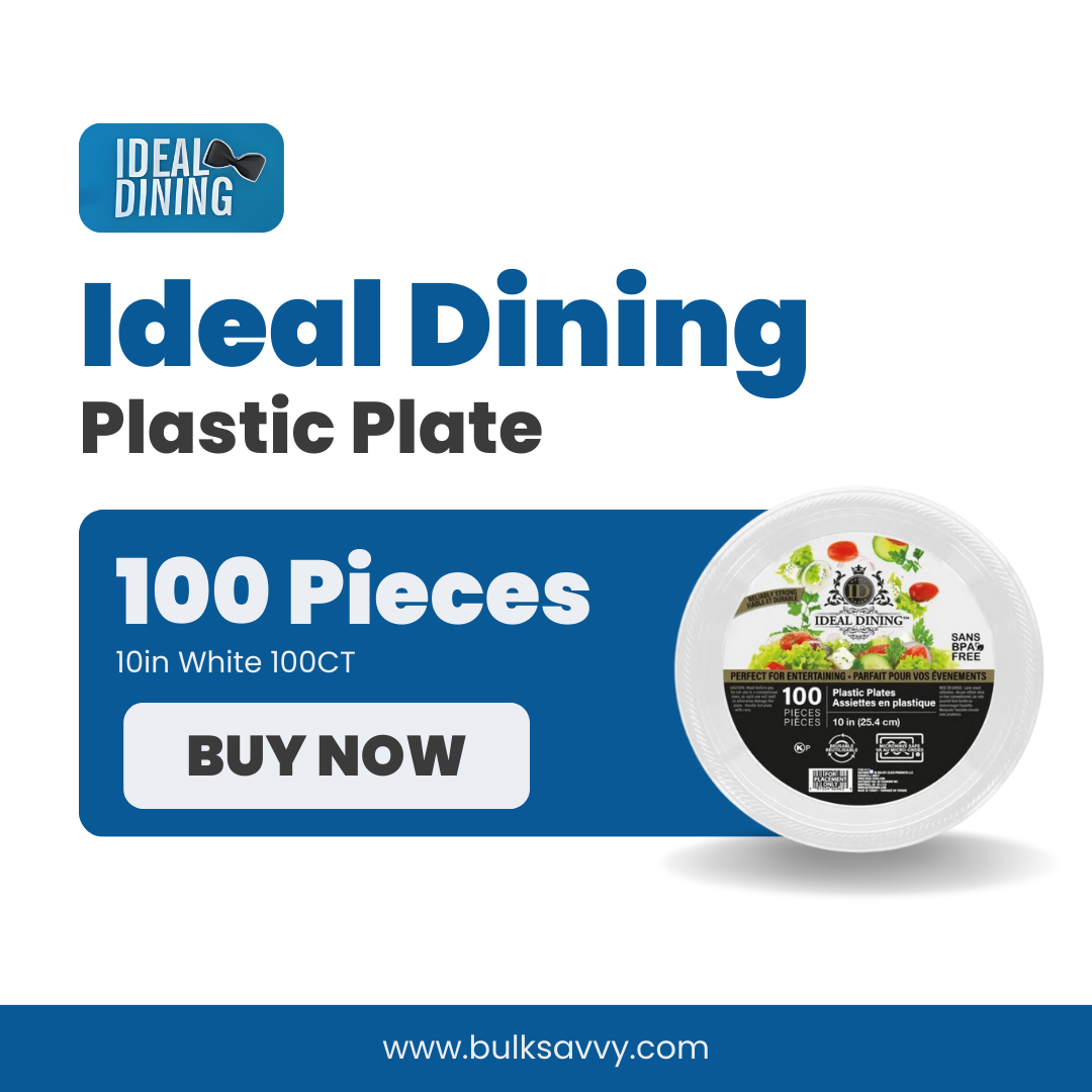 Bulk Order: 400 COUNT, Ideal Dining Plastic Plate White, 10 inches - (4 packs of 100 plates per case)