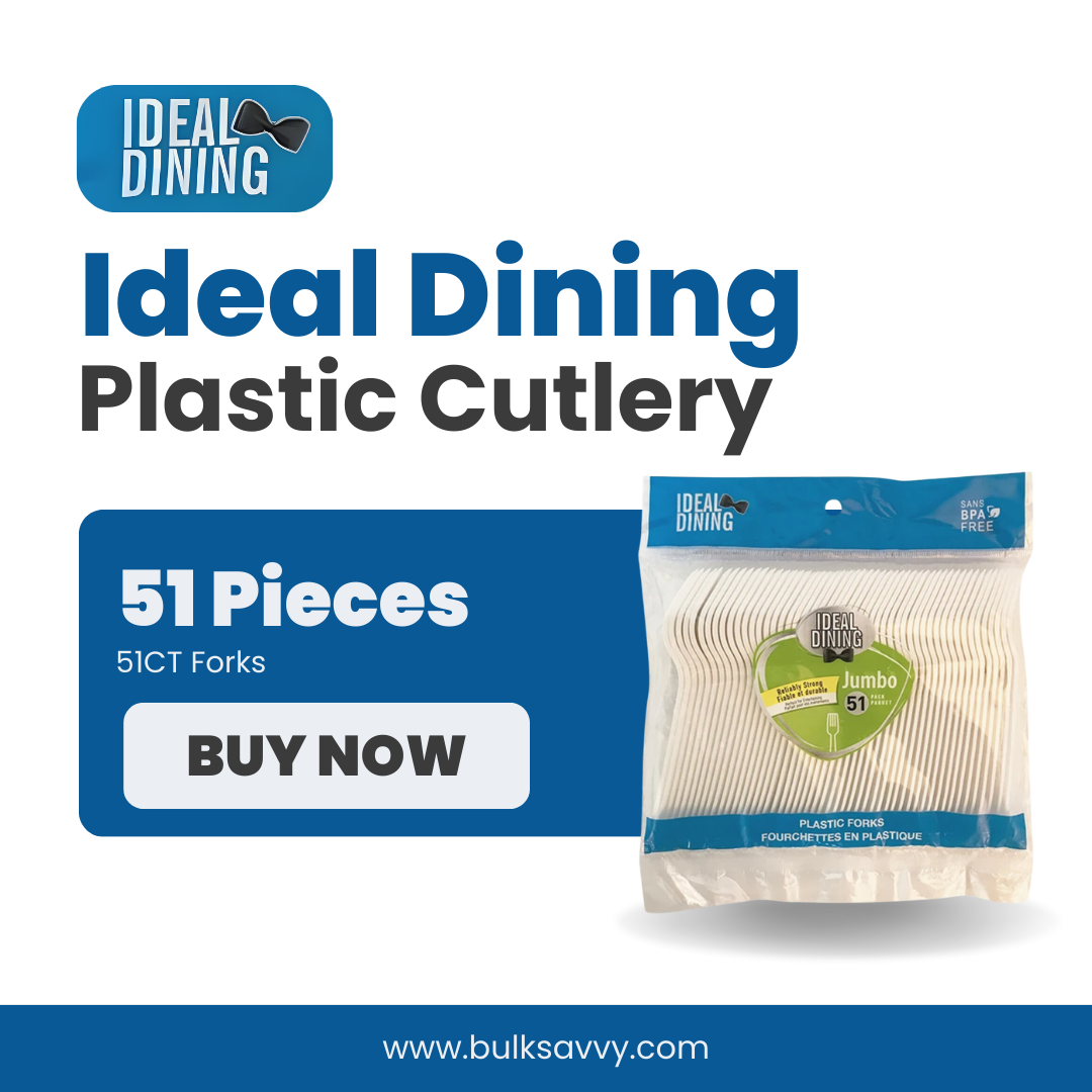 Bulk Order: 2448 COUNT, Ideal Dining Plastic Cutlery Forks - (48 packs of 51 pieces of forks per case)