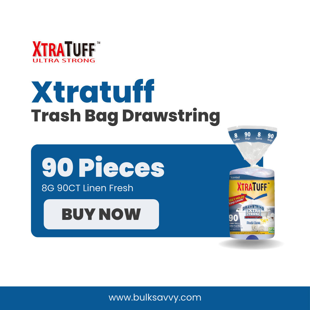 Bulk Order: 1080 COUNT, XtraTuff™ Trash Bag Drawstring Linen Fresh Scent 8 Gallon - (12 Rolls of 90 bags per case)