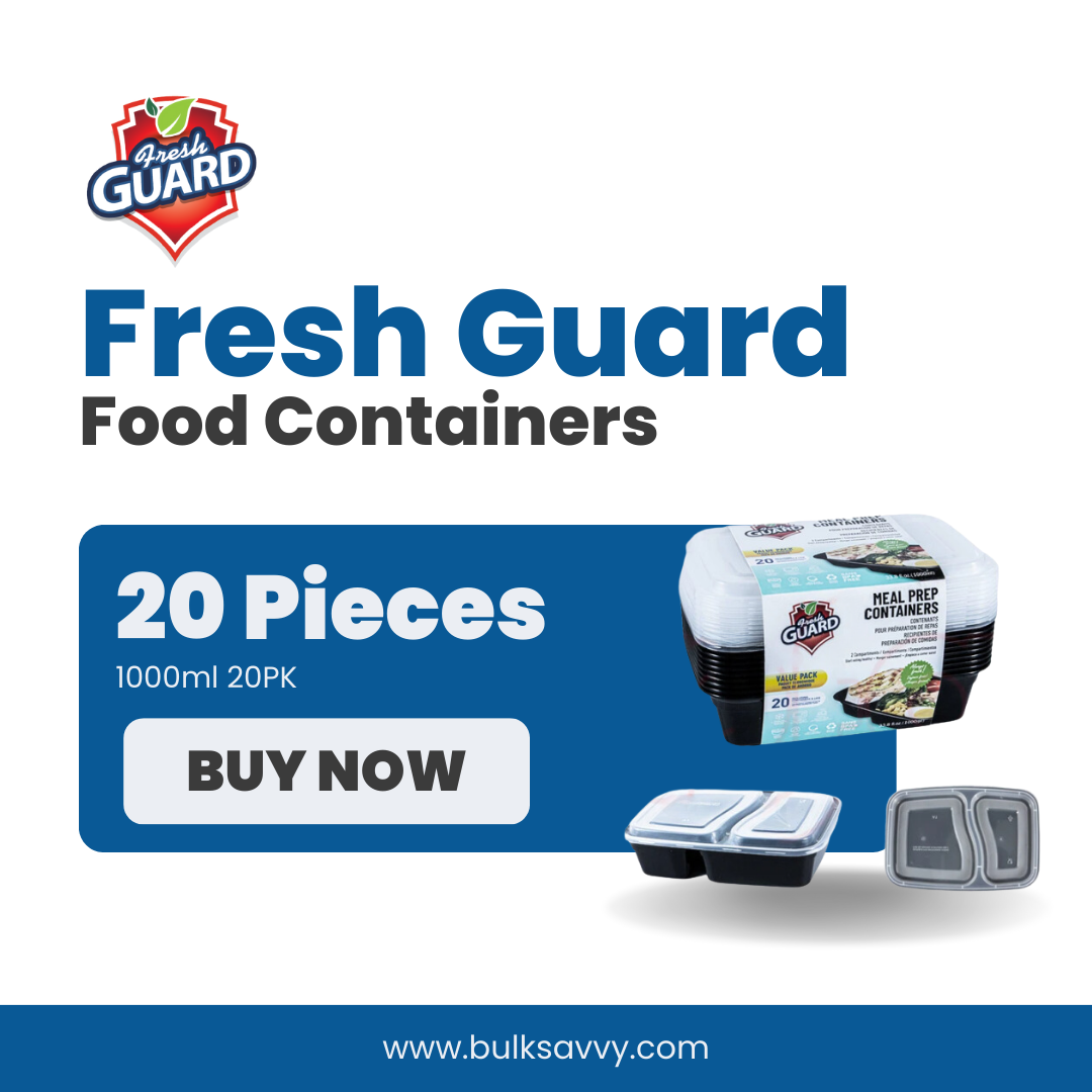 Bulk Order: 120 COUNT, Fresh Guard Food Containers with Covers, 2 Div, 33.8 once storage (12 Packs of 10 containers per case)