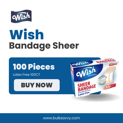 Bulk Order: 2400 COUNT, Wish Bandage Sheer Latex Free - (24 Boxes of 100 Bandages per case)