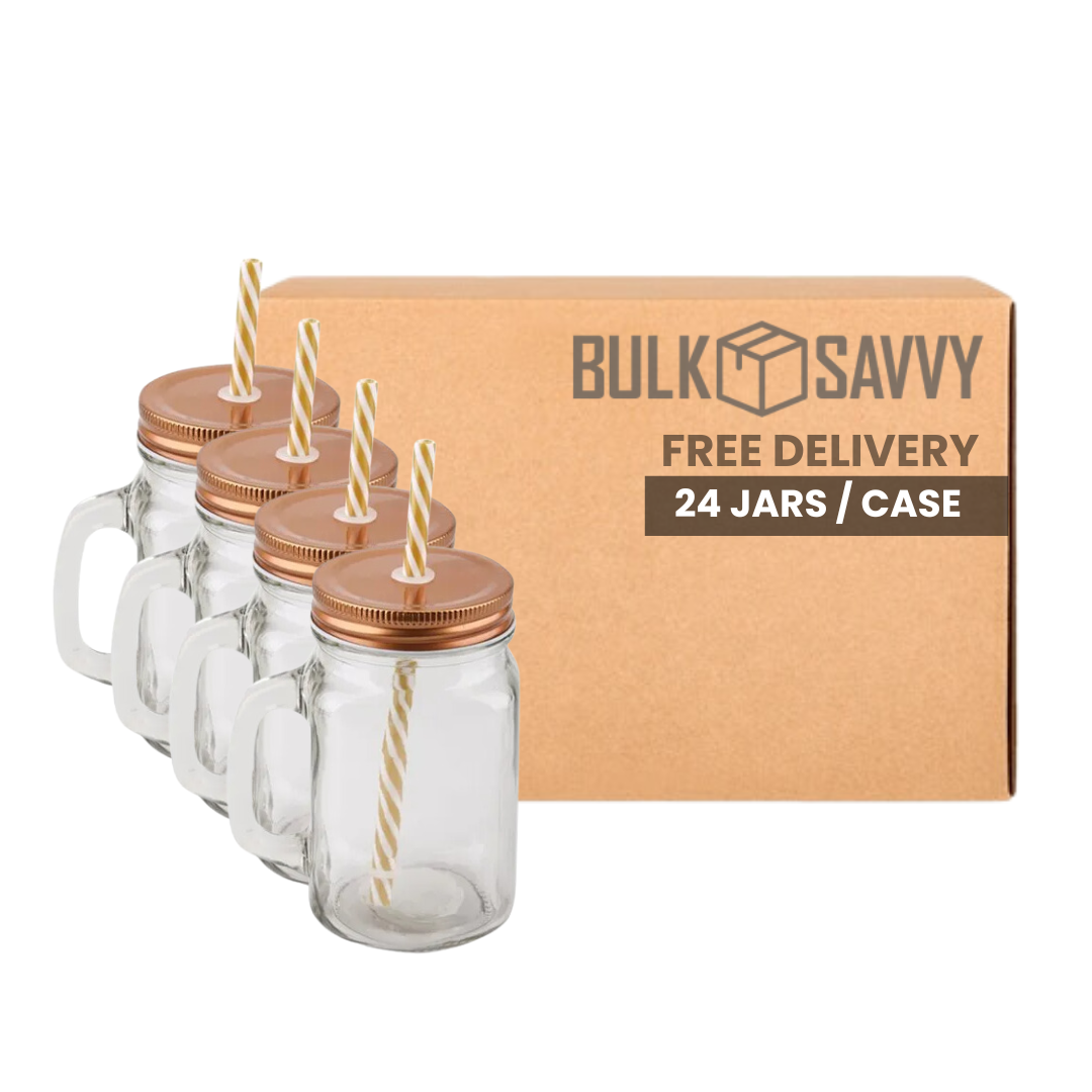 Bulk Order: Splash Mason Jar Glass, 450ml, Rose Gold - (24 Jars per case)