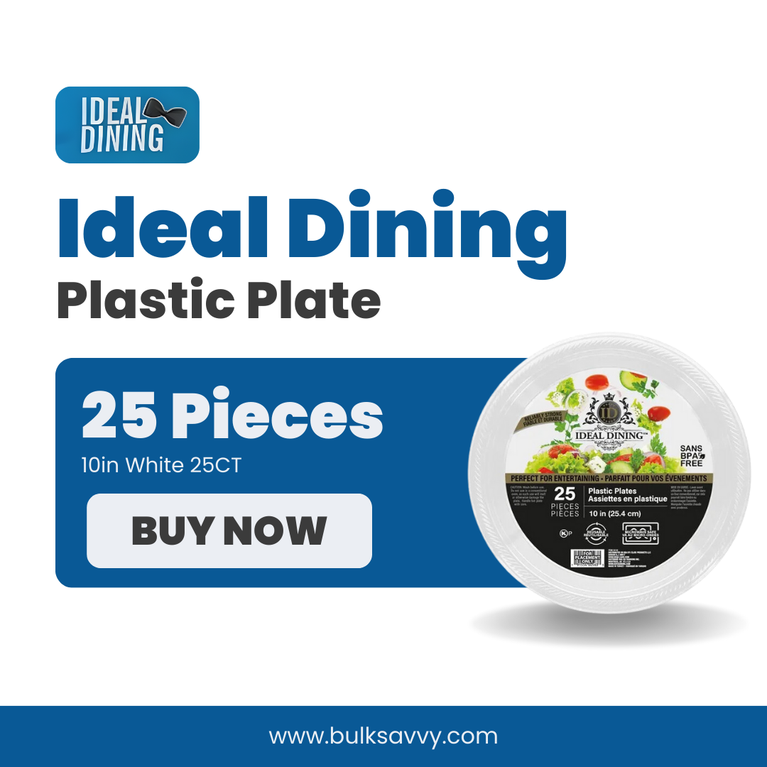 Bulk Order: 600 COUNT, Ideal Dining Plastic Plate White, 10 inches - (24 packs of 25 plates per case)