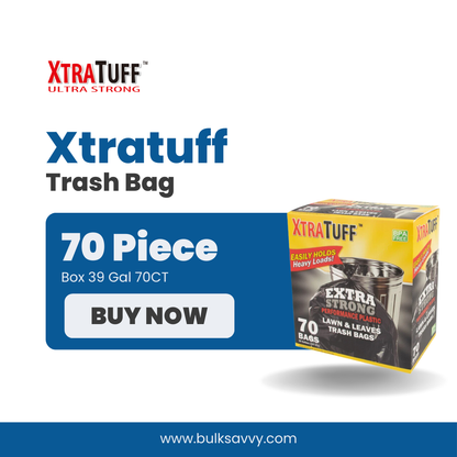 Bulk Order: 420 COUNT, XtraTuff Heavy Duty Extra Strong Large Trash Bag Box 39 Gallon - (6 boxes of 70 bags per case)