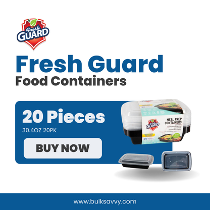 Bulk Order: 240 COUNT, Fresh Guard Food Containers, 30.4oz - (12 packs of 10 containers per case)