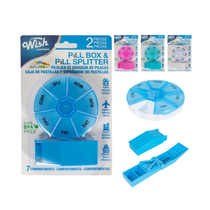 Bulk Order: Wish Pill Box Weekly w/ Pill Cutter Set - (24 Boxes per Case)