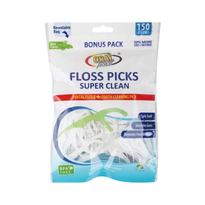 Bulk Order: Oral Fusion Floss Picks - (48 Packs of 150 floss picks per Case)