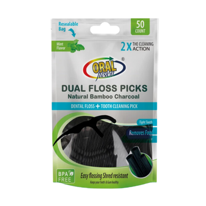 Bulk Order: Oral Fusion Floss Picks Charcoal - (48 Packs of 50 floss picks per Case)