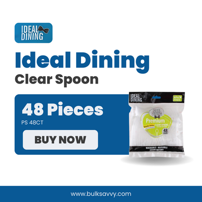 Bulk Order: 2304 COUNT,  Ideal Dining PS Clear Spoon - (48 packs of 48 spoons per case)