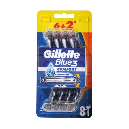 Bulk Order: Gillette Blue 3 Razor Comfort, 8CT - (12 Packs per Case)