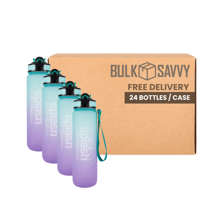 Bulk Order: Splash Flip Cap with Lock & Strap, Rainbow Plastic Bottle, 33.8oz - (24 Bottles per case)